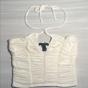Forever 21 White Ruched Halter Crop Top